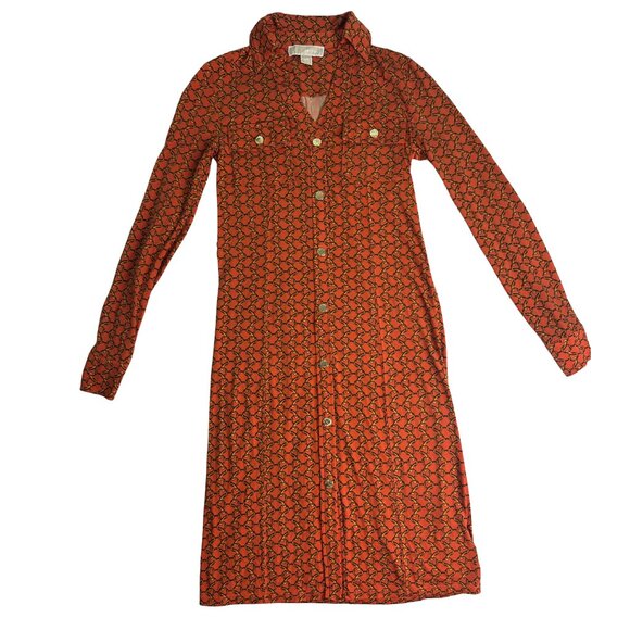 Michael Kors Fitted Orange Chainlink Print Shirt Dress XXS - Picture 8 of 10